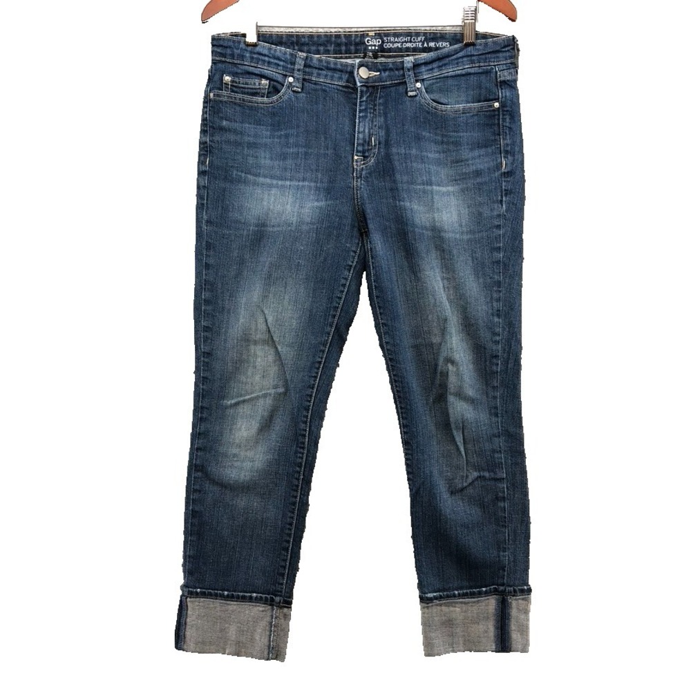 Gap Straight Cuff Jeans Womens 29 8 Blue Denim Crop Classic Mid Rise Casual